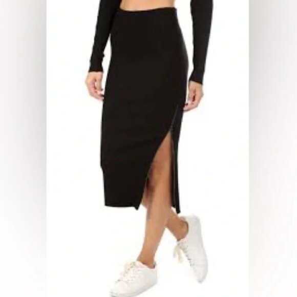 COTTON CITIZEN Black Side-Slit Midi Skirt (S) - Picture 1 of 6